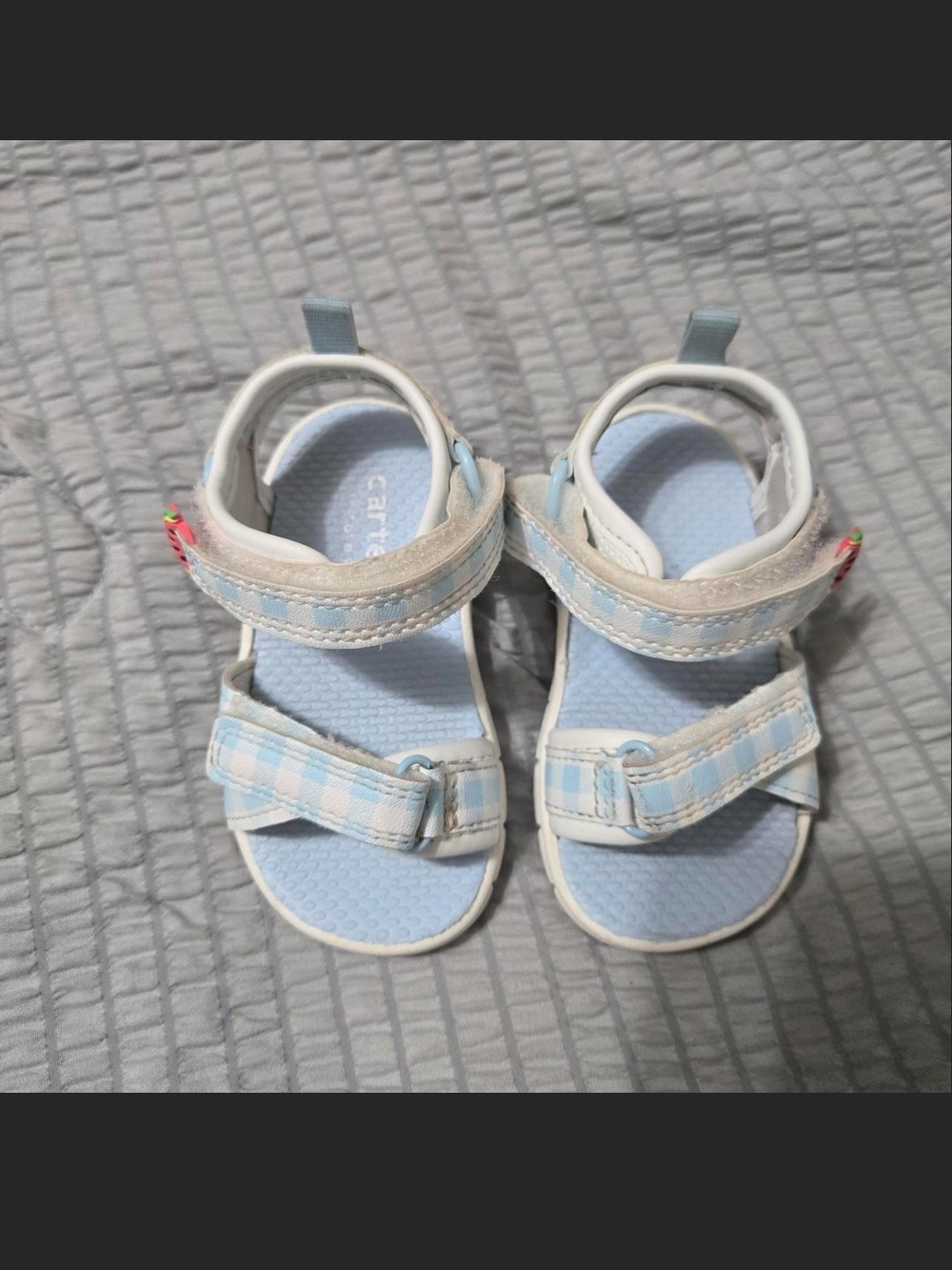 Carter's Light Blue Gingham Toddler Sandals with White Trim